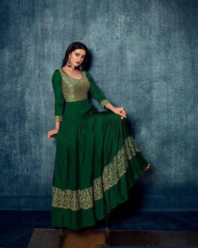 Reception Wear Gown In Sea Green Color | Gown party wear, Indian party wear  gowns, Long gown design